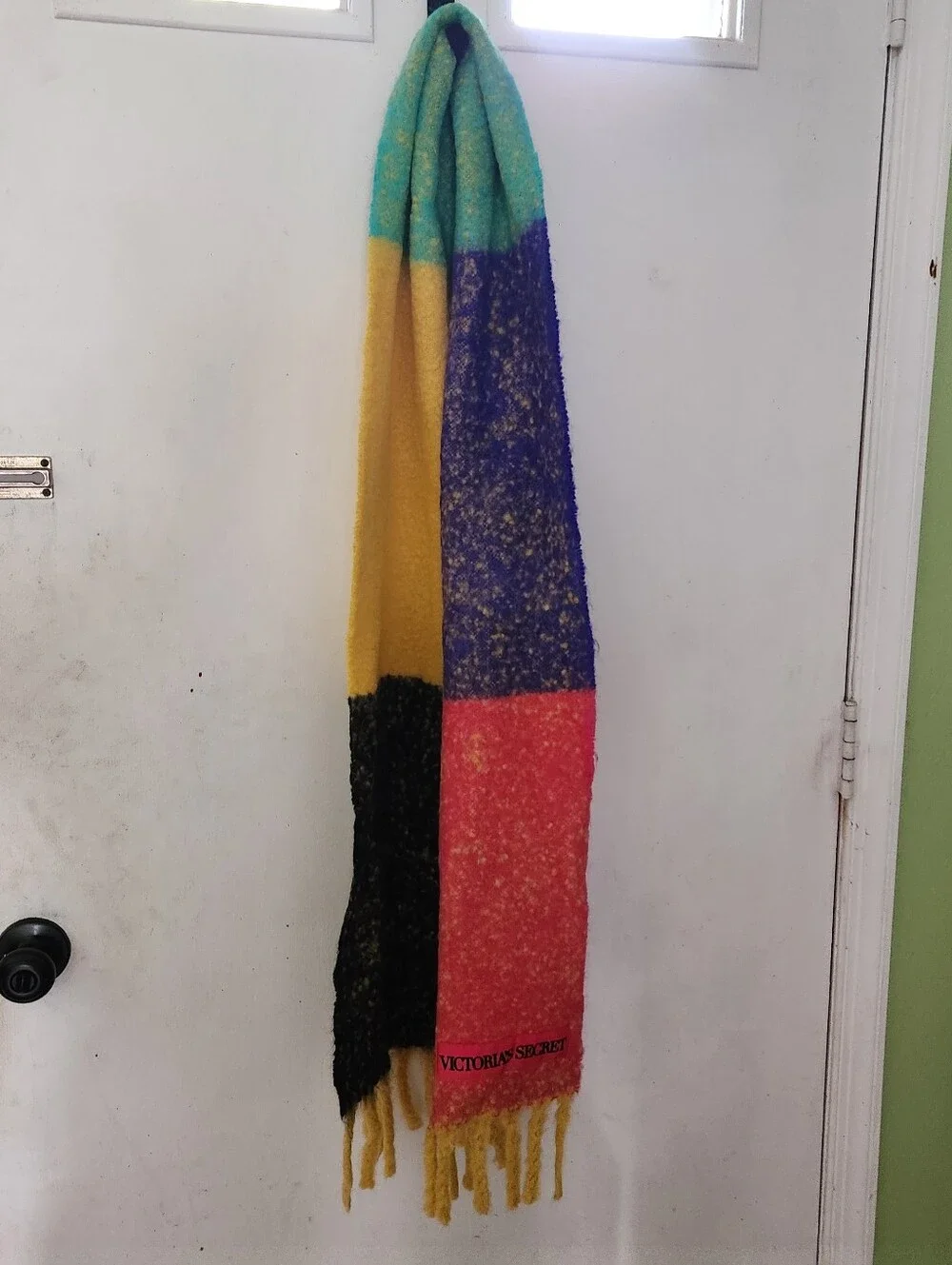 Victoria's Secret Pink and Yellow Fuzzy Fringe Scarf